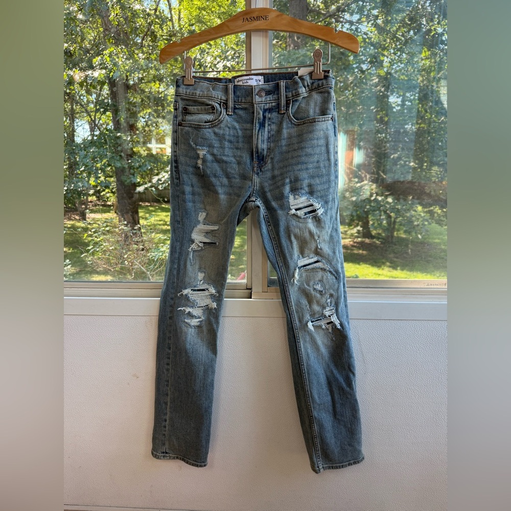 Abercrombie Kids Ripped Blue Skinny Jeans